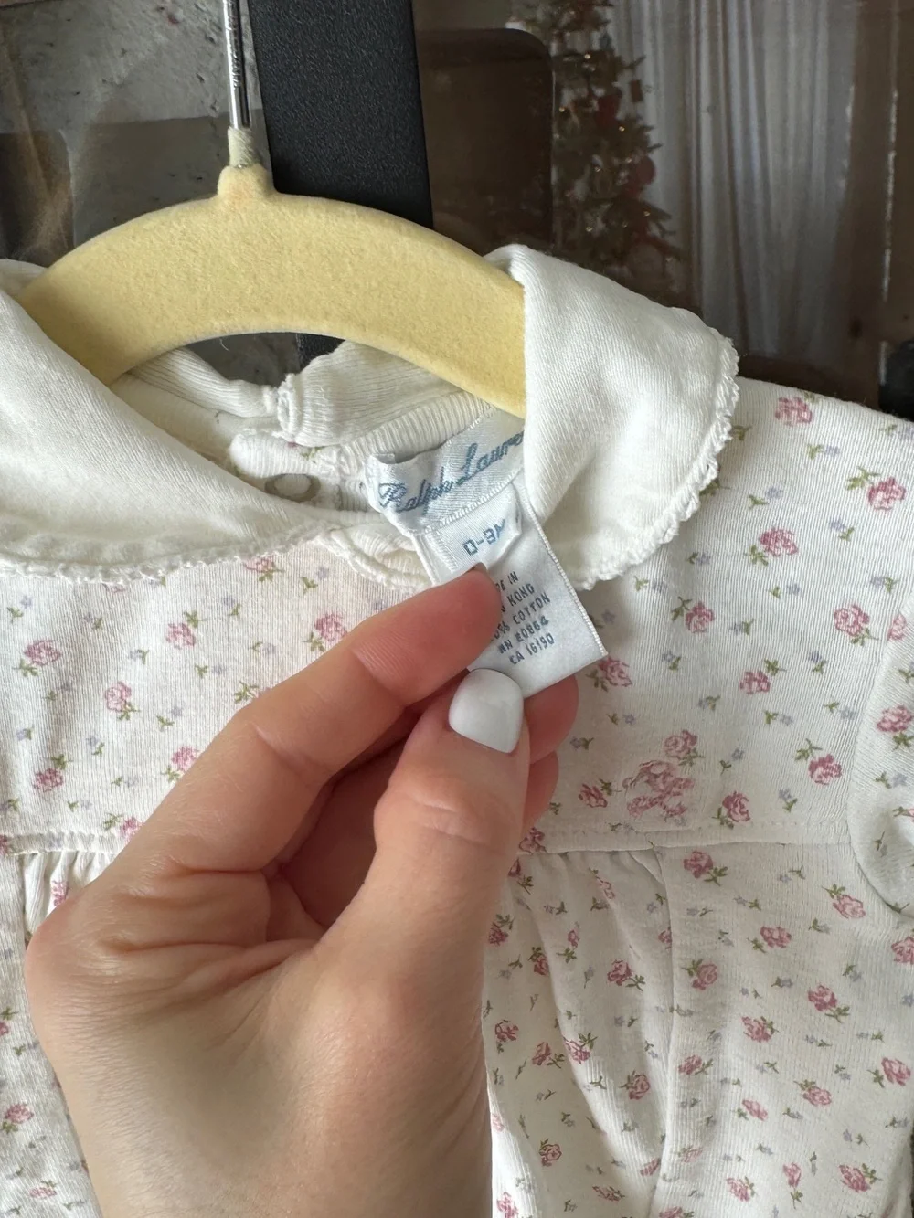 Ralph Lauren floral footies peter pan collar lace newborn baby girl coverall
